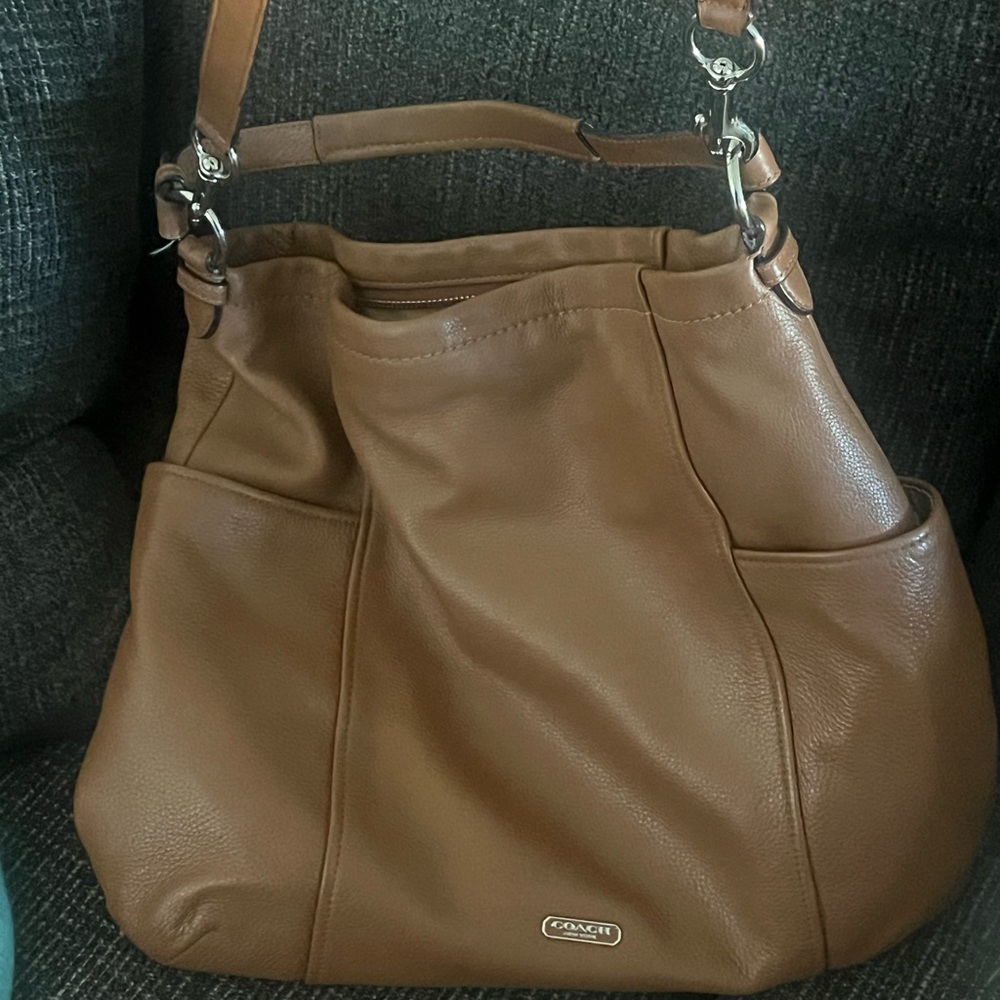 Coach Tan Leather Shoulder Bag with Slouchy Design